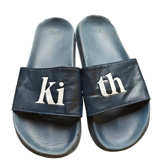 Kith Logo Slide Sandals Blue White Streetwear Slides Size 43 - Picture 1 of 4